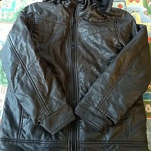 Men's Medium Dark Brown Hooded Leather Coat